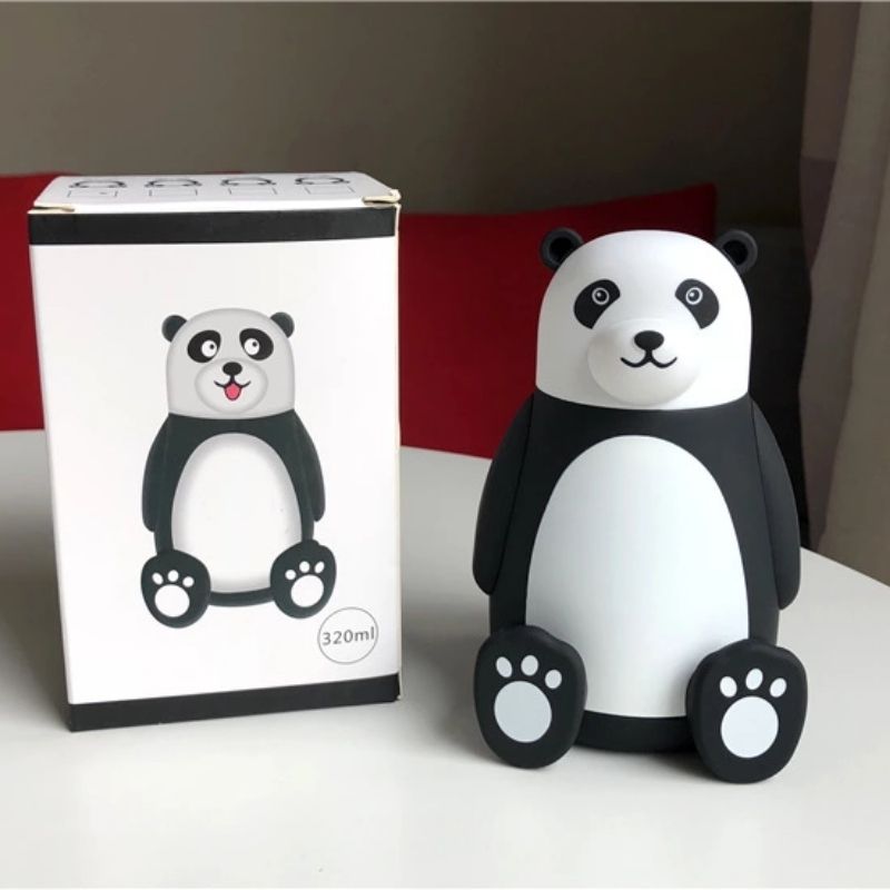 Termo Botella Vidrio Diseño Oso Panda, LBP, 320ml (10.8oz) -Blanco/Negro