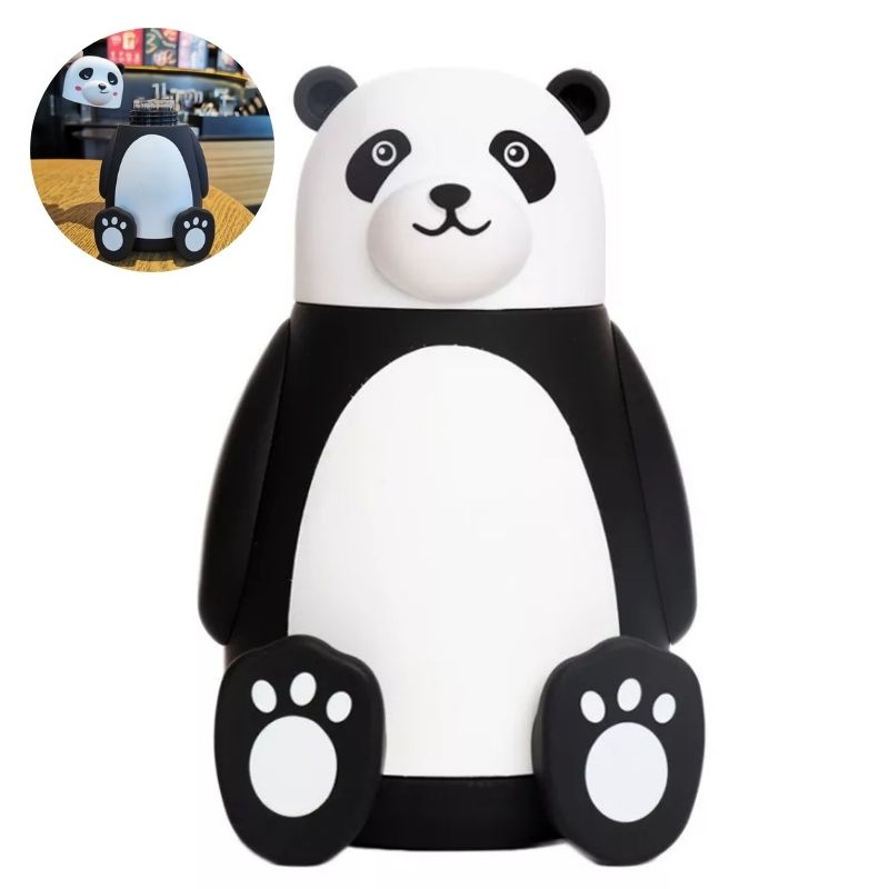 Termo Botella Vidrio Diseño Oso Panda, LBP, 320ml (10.8oz) -Blanco/Negro