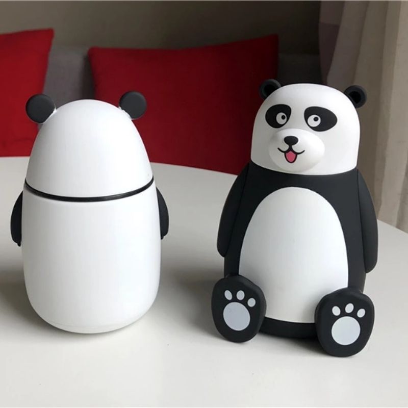 Termo Botella Vidrio Diseño Oso Panda, LBP, 320ml (10.8oz) -Blanco/Negro