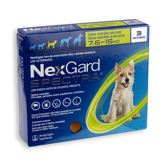 Nex Gard (7,6 - 15 Kg) Mata garrapatas, pulgas, áscaris, anquilostomas y tricocéfalos (3 Pastillas Saborizadas) 