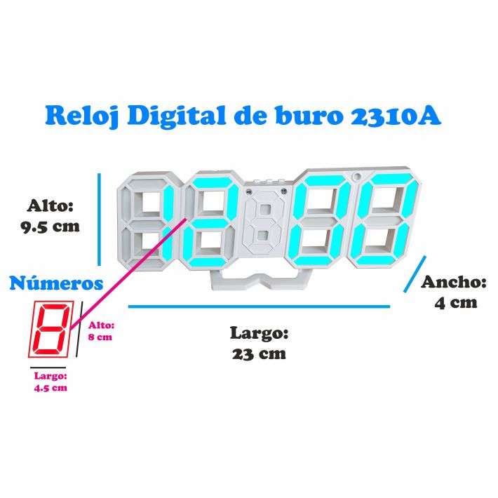 Reloj Digital de pared o buro 2310 Luz Led azul