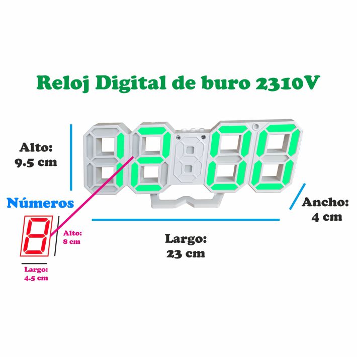 Reloj Digital de pared o buro 2310 Luz Led Verde