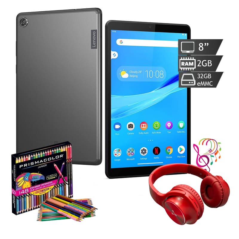 Tablet Lenovo 32gb 2gb - 8"- Gps Wifi Bt 5.0 - Android + Audifonos + Caja de colores