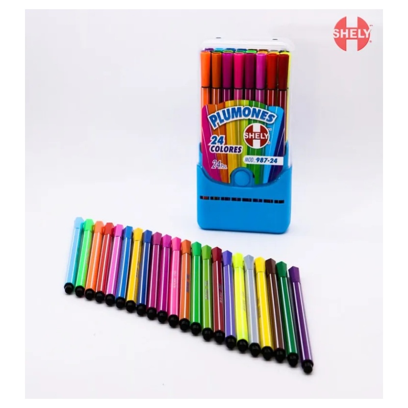Marcadores Plumones Shely 24 Colores Punta Pincel C/estuche