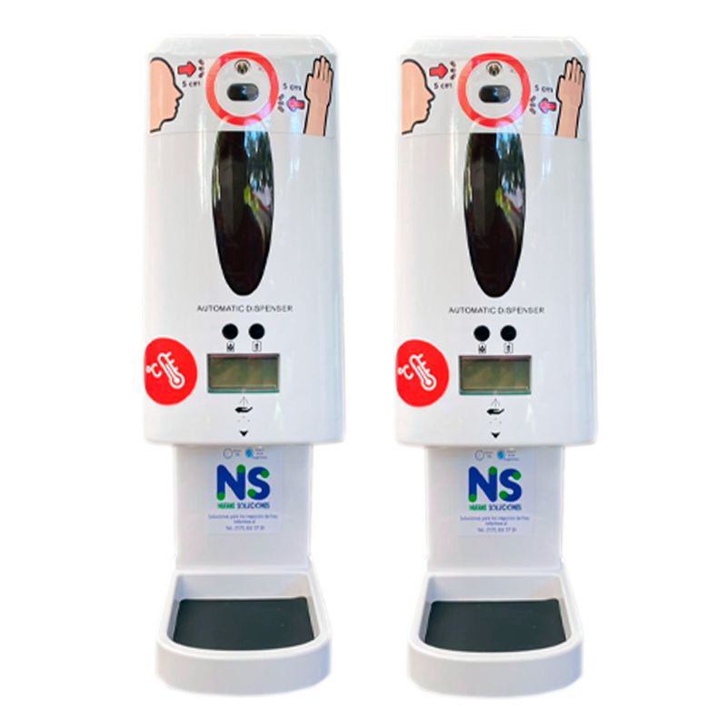 2 Dispensador de Gel Antibacterial Automático con medidor de temperatura corporal