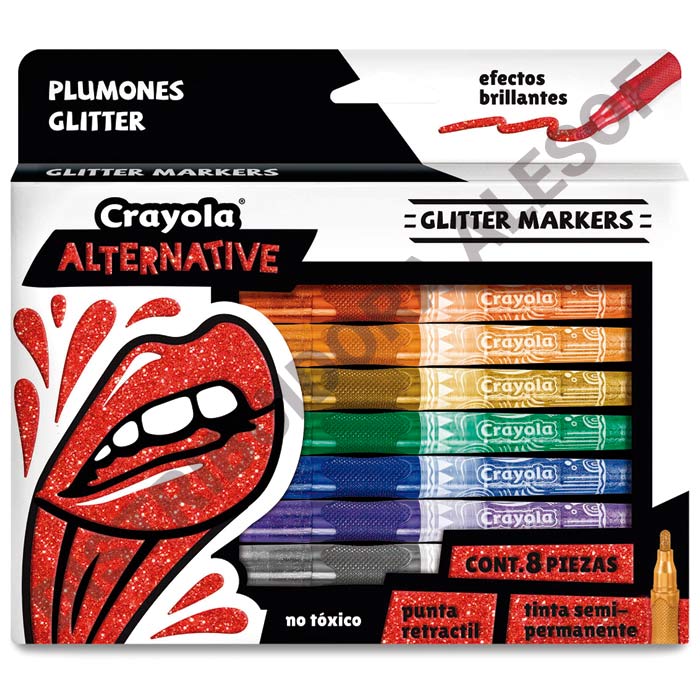 8 Plumones Glitter Alternative Crayola