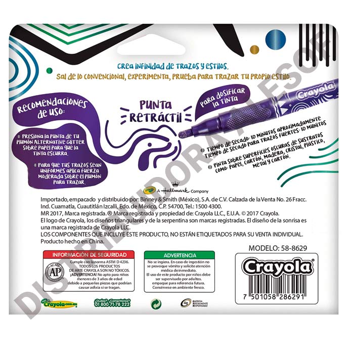 8 Plumones Glitter Alternative Crayola