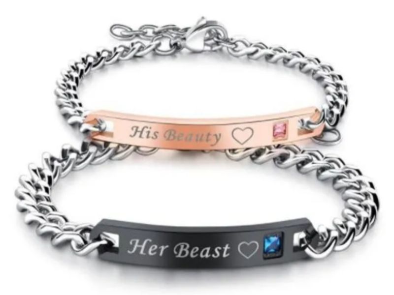 Set Pulseras Pareja Bella Y Bestia His Beauty, Her Beast Novios Duo San Valentin 