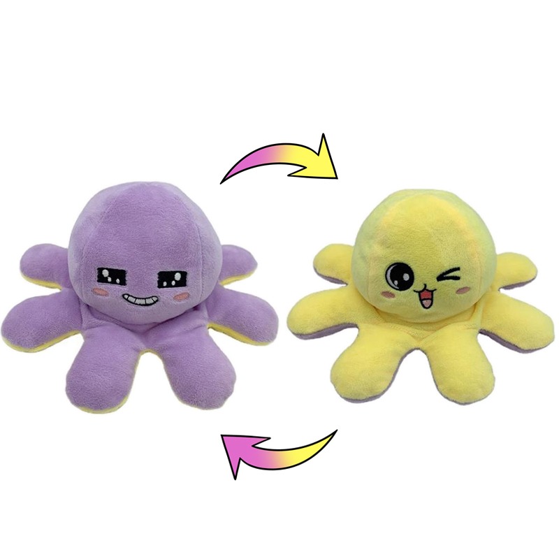 Peluche Pulpo Pulpito Reversible. Varias emociones (Encantado-Divertido)