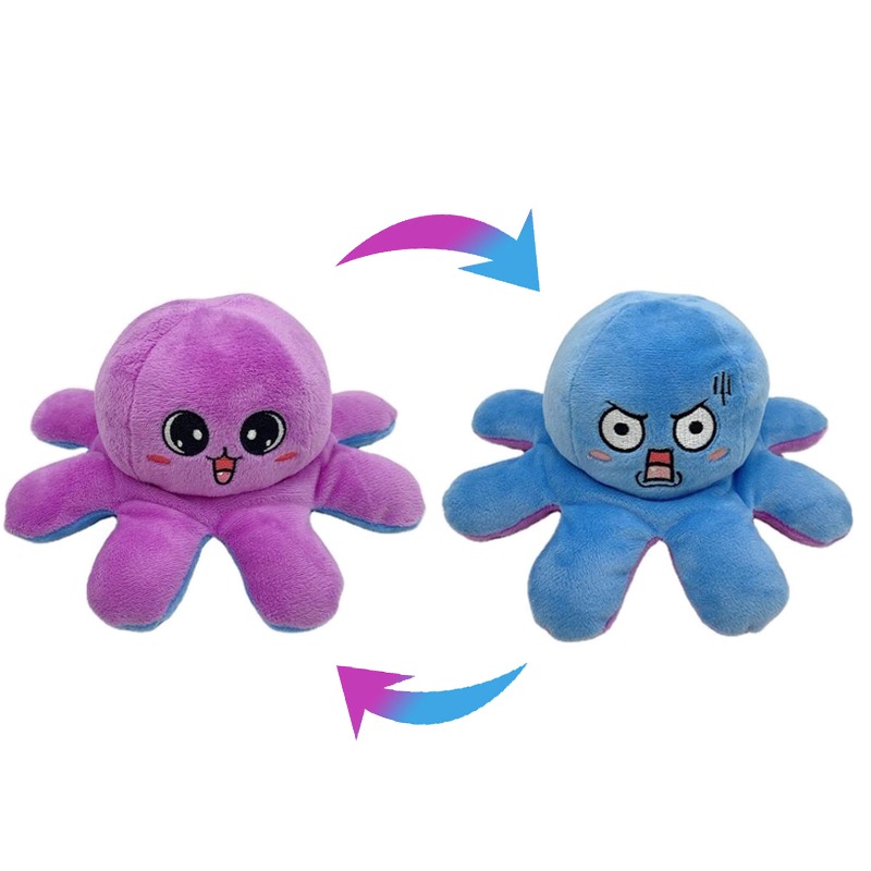 Ivanna y Pau - Pulpo Reversible Feliz Enojado, de Peluche Súper