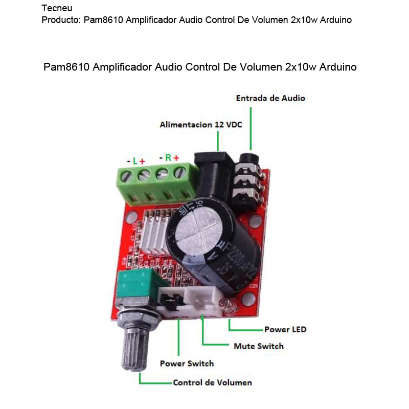 Pam8610 Amplificador Audio Control De Volumen 2x10w Arduino
