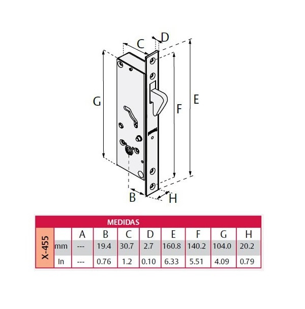 CERRADURA X-455 BLANCA PHILLIPS PUERTA CORREDIZA
