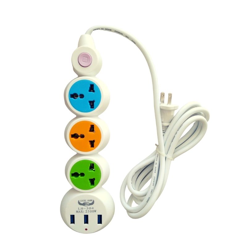 Multicontacto Universal 3 Contactos 3 Puertos USB, LPB, Cable 1.5m -Colores