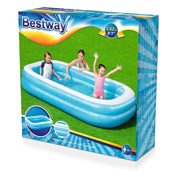 BESTWAY H2OGO! Piscina Familiar Inflable Rectangular Azul de 8 pies 6 Pulgadas, Perfecta para niños, a Partir de 6 años