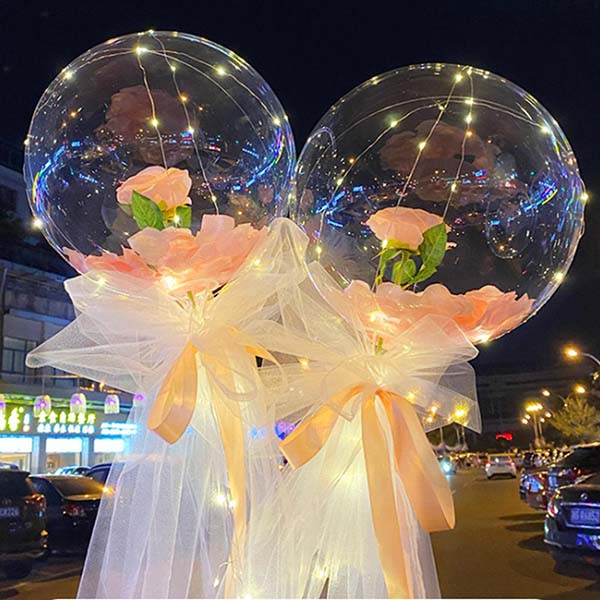 Globo De Cristal con Luz Led Ambar Arreglo Elegante Flor Rosa