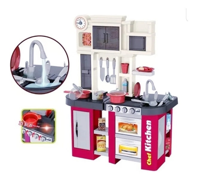 Cocinita Infantil Juguete Luz Sonido Agua 55 Accesorios Niño Niña