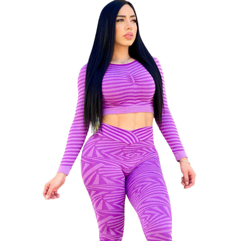 Set 2 Piezas Leggins Push Up Anti-Celulitis y Blusa Manga Larga, Morado Unitalla