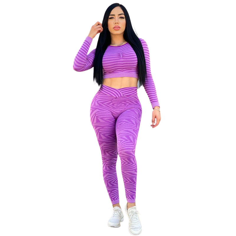 Set 2 Piezas Leggins Push Up Anti-Celulitis y Blusa Manga Larga, Morado Unitalla