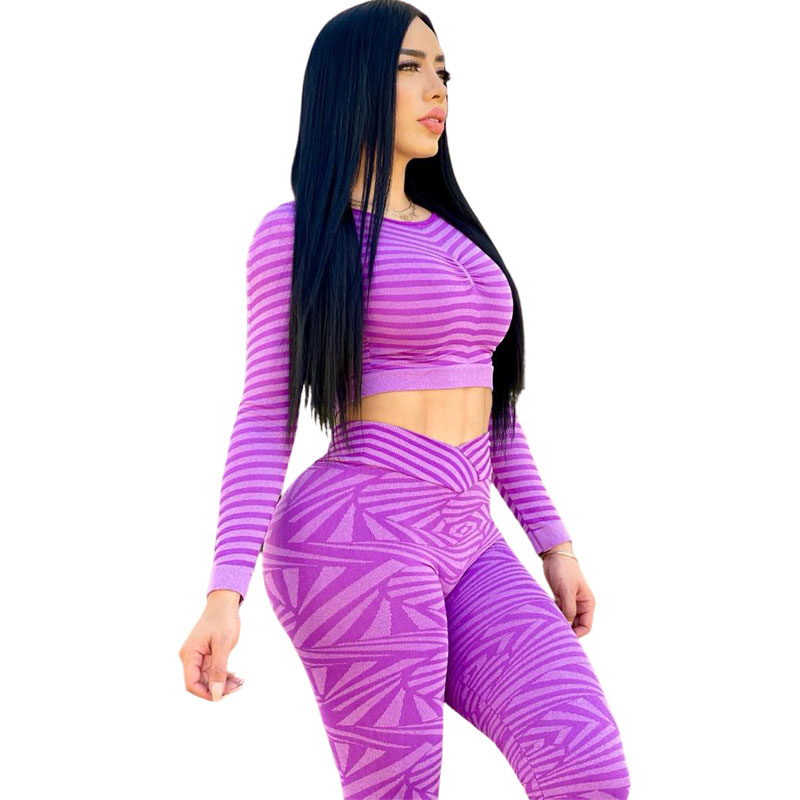 Set 2 Piezas Leggins Push Up Anti-Celulitis y Blusa Manga Larga, Morado Unitalla