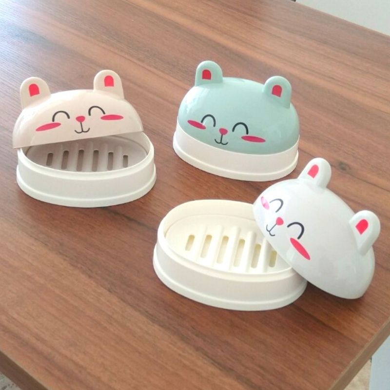 Jabonera de Viaje, Porta Jabón Oso, LBP, Contenedor de jabón barra con tapa -Gris