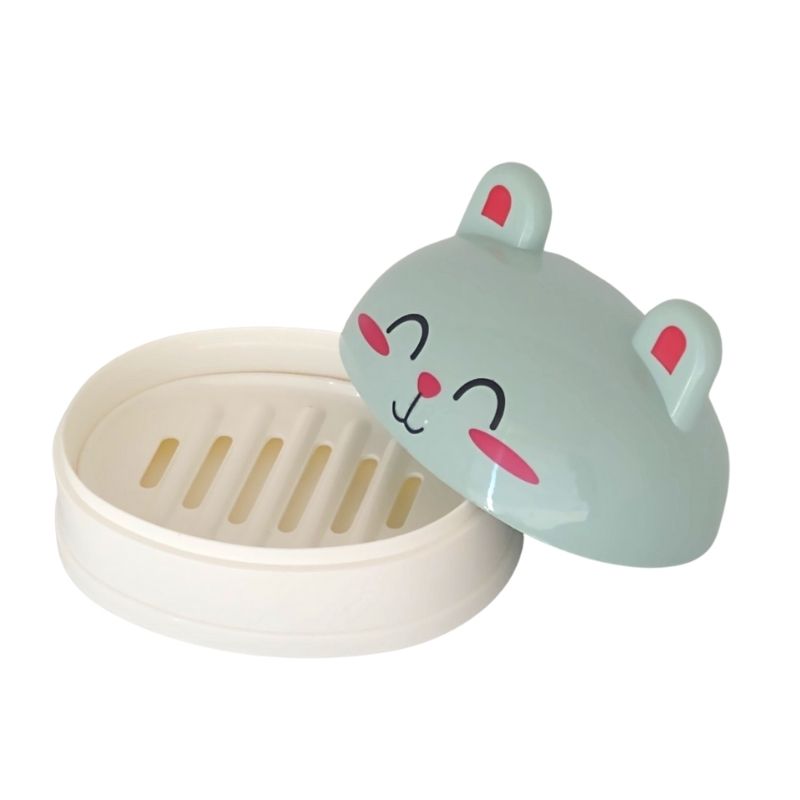 Jabonera de Viaje, Porta Jabón Oso, LBP, Contenedor de jabón barra con tapa -Gris