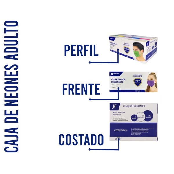 Cubrebocas Hokins Colores Neon 300pz Color Termosellado