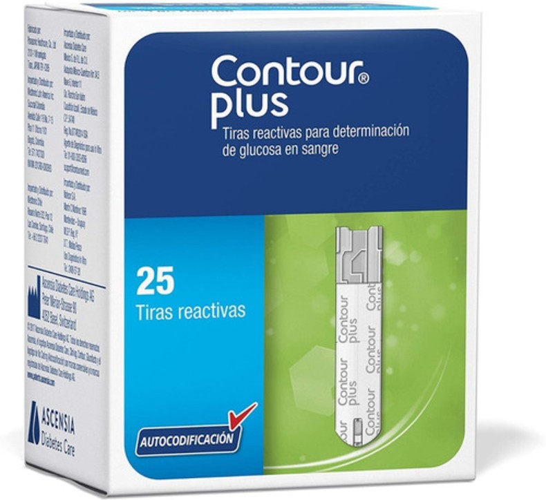 Tiras Lancetas Reactivas Glucometro Contour Plus 25 Piezas