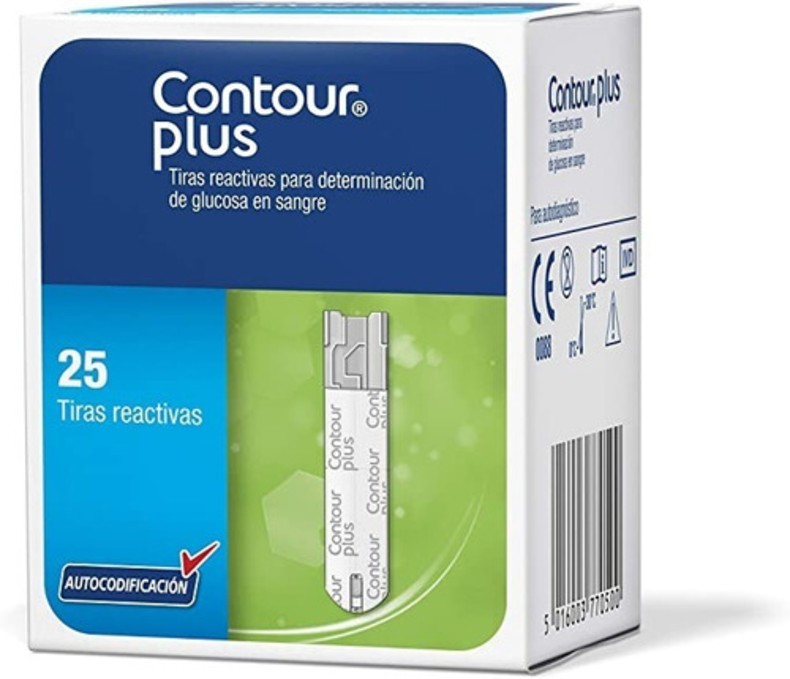 Tiras Lancetas Reactivas Glucometro Contour Plus 25 Piezas