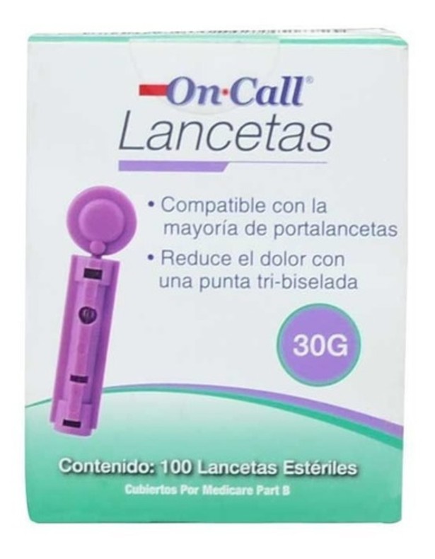 Lancetas tiras Para Glucómetro On Call Plus 100 Piezas