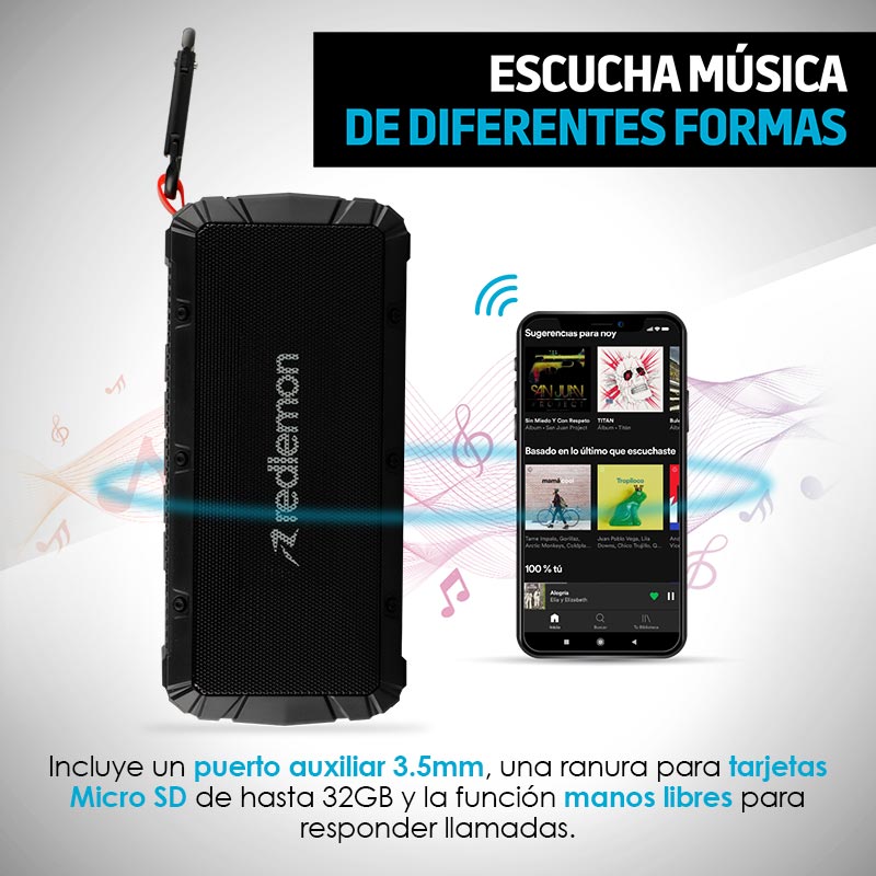 Bocina Bluetooth Portátil Resistente a Golpes y al Agua Redlemon