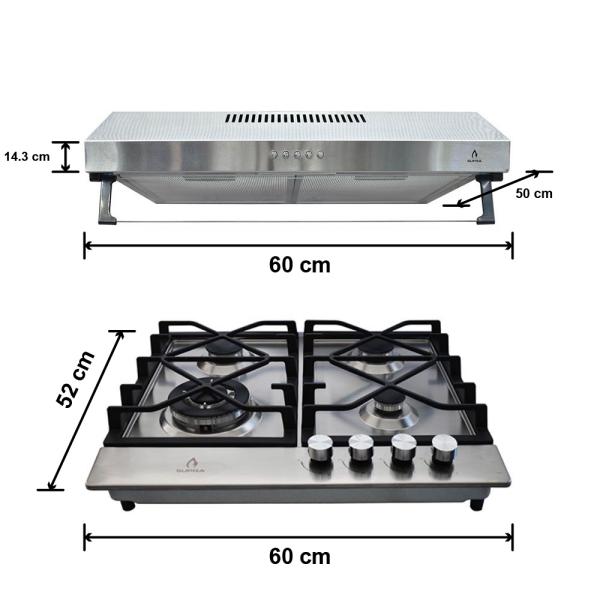 COMBO DE CAMPANA Y PARRILLA SUPRA NOVARA, 4Q-TS-60 +NUBE A-60