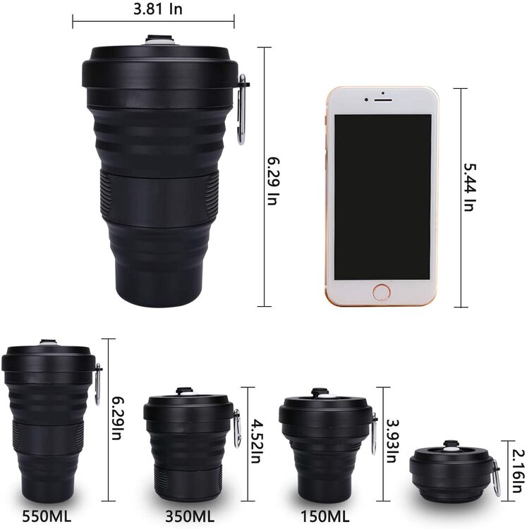 Termo Plegable Para Café de Silicon Negro