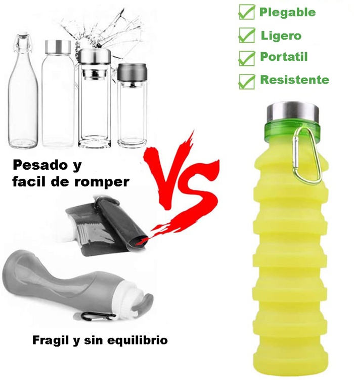 Botella Plegable Para Agua de Silicon 550 ml Rojo
