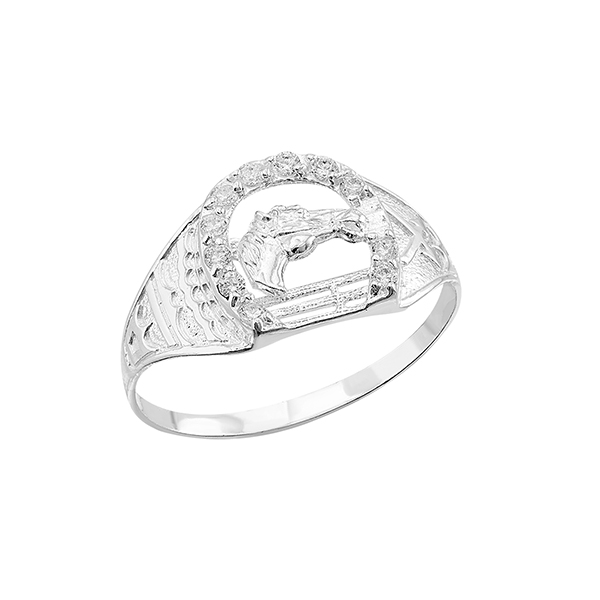 Anillo con Diseño de Cabeza de Caballo Montado en la Herradura en Plata .925