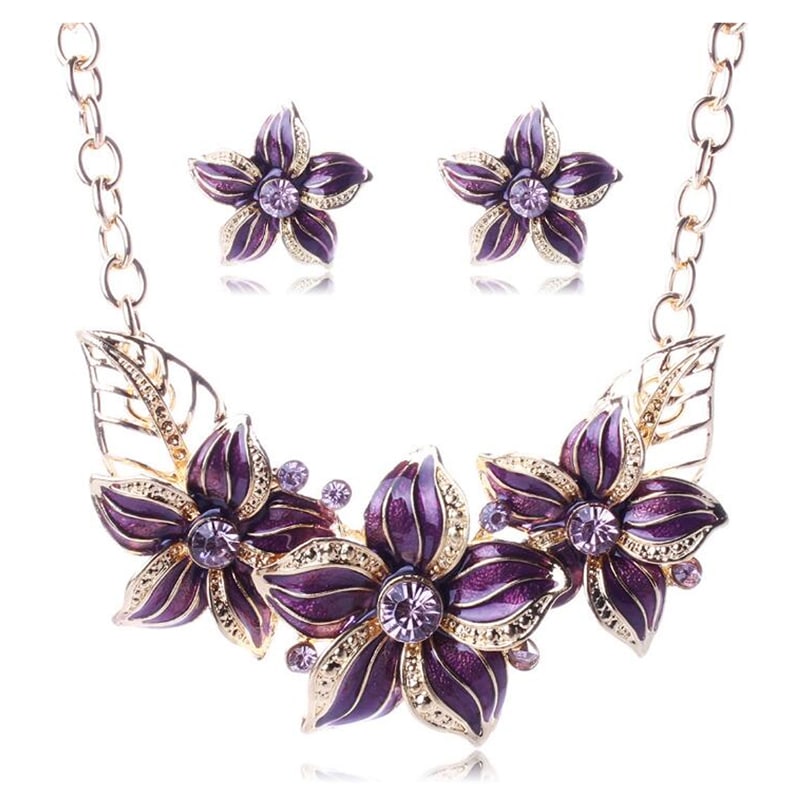 Collar Mujer Cristal Austriaco Joyas Flores color violeta