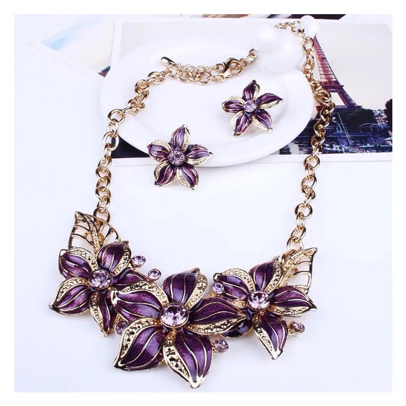 Collar Mujer Cristal Austriaco Joyas Flores color violeta