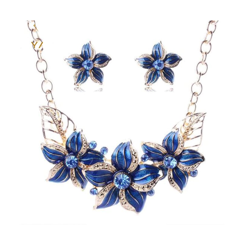Collar Mujer Cristal Austriaco Joyas Flores Color Azul