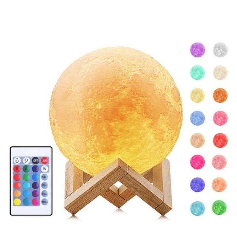 Lampara Luna 3d Táctil Regulable Multicolor Control Remoto