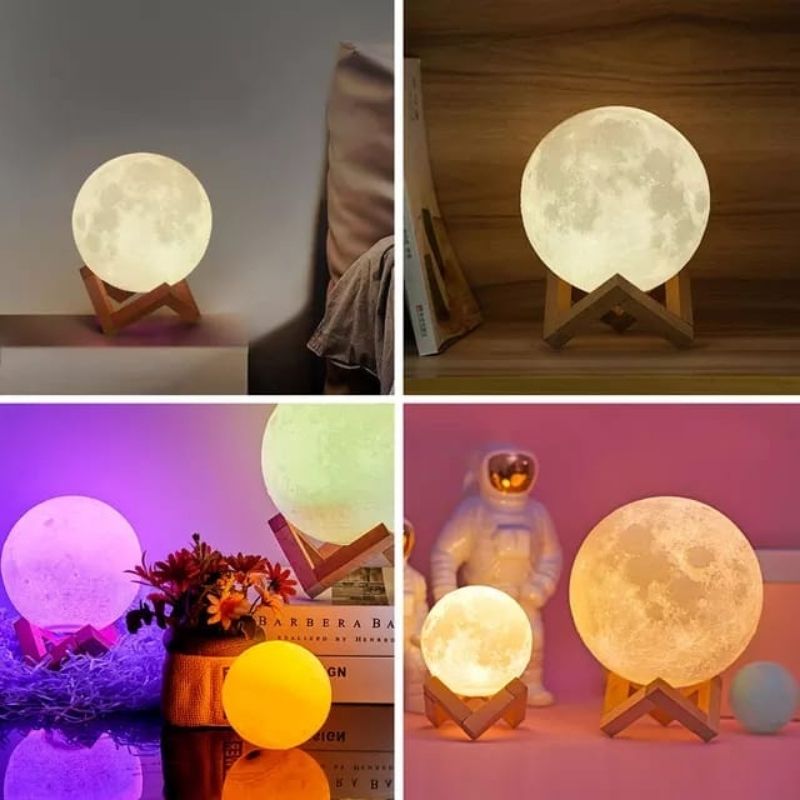 Lampara Luna 3d Táctil Regulable Multicolor Control Remoto