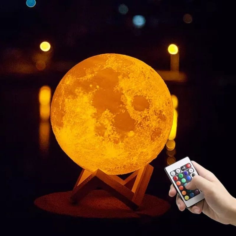 Lampara Luna 3d Táctil Regulable Multicolor Control Remoto