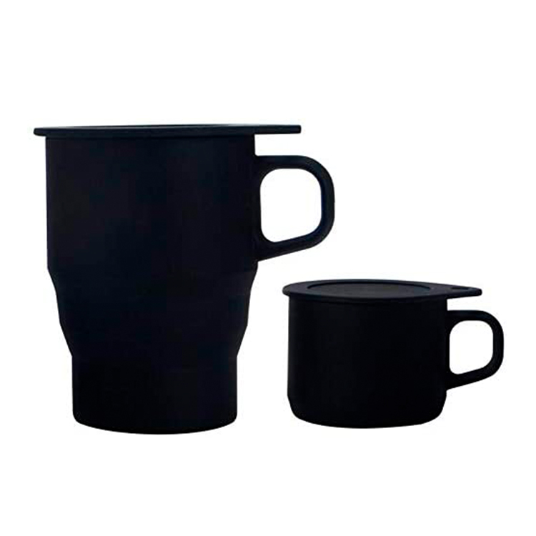 Taza Para Café Plegable de Silicon con Popote 300 ml Negro