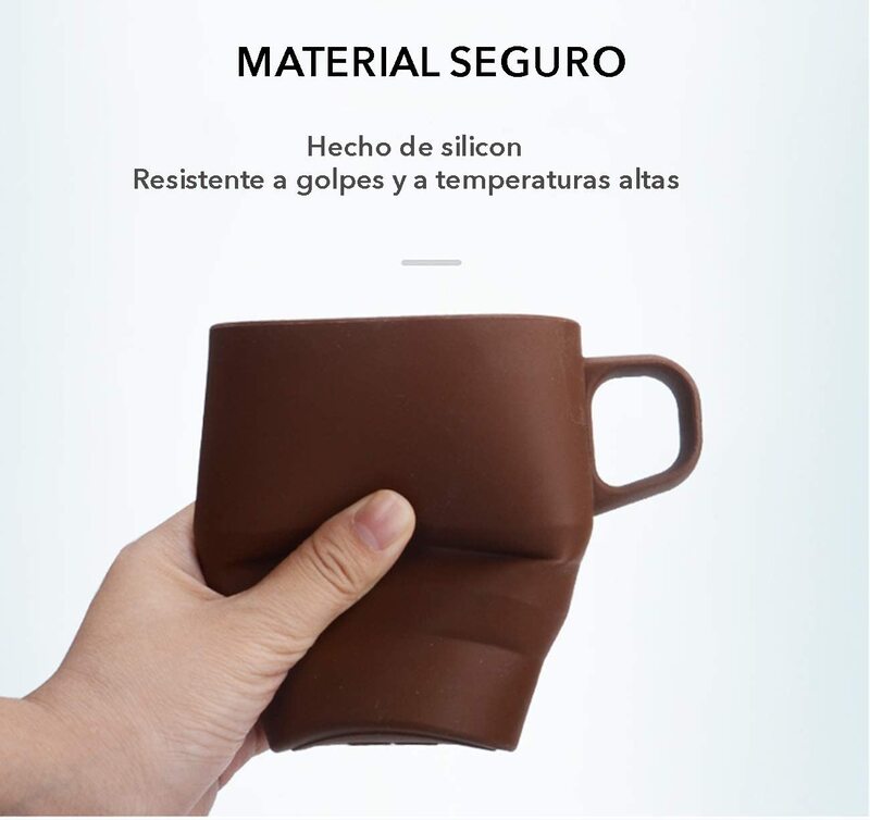 Taza Para Café Plegable de Silicon con Popote 300 ml Negro