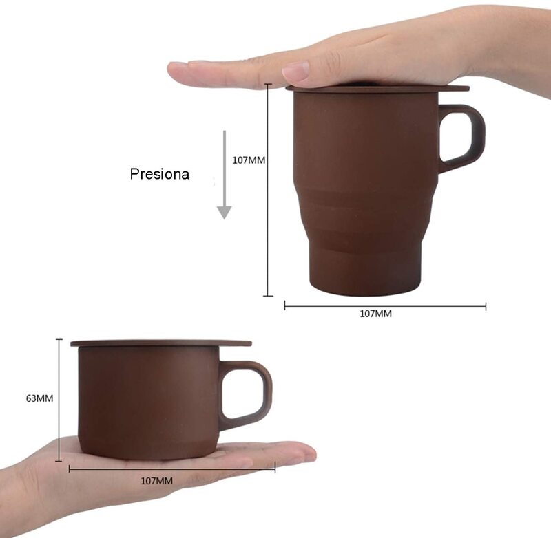 Taza Para Café Plegable de Silicon con Popote 300 ml Negro