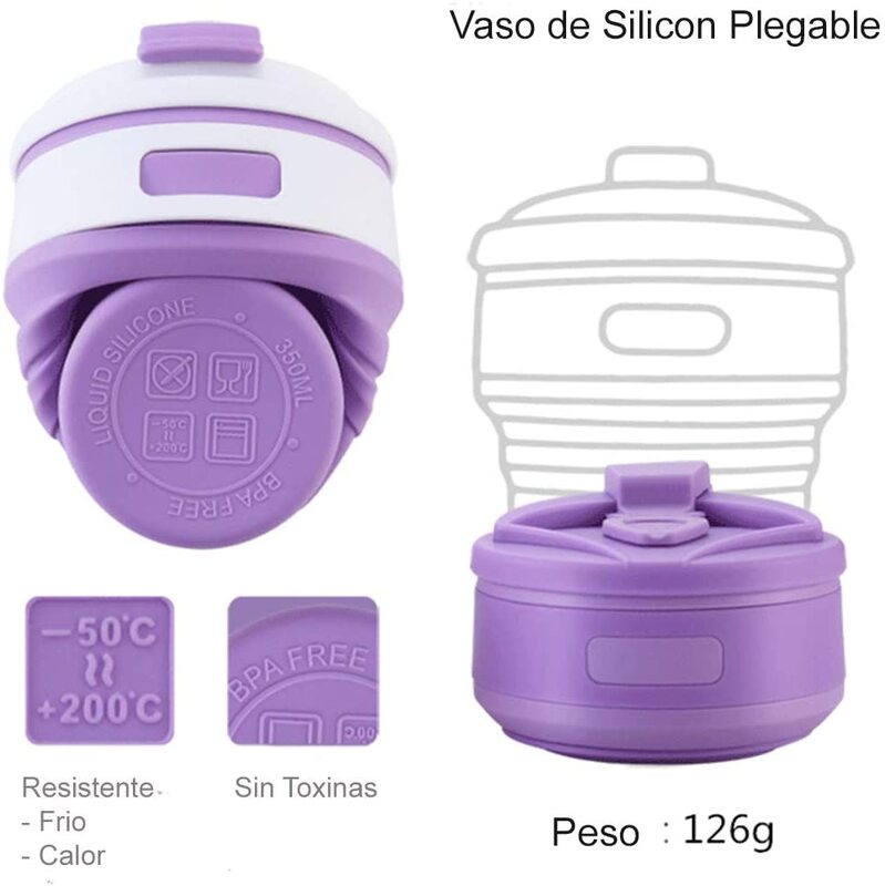 Termo Taza Para Café Plegable de Silicon 350 ml Rosa