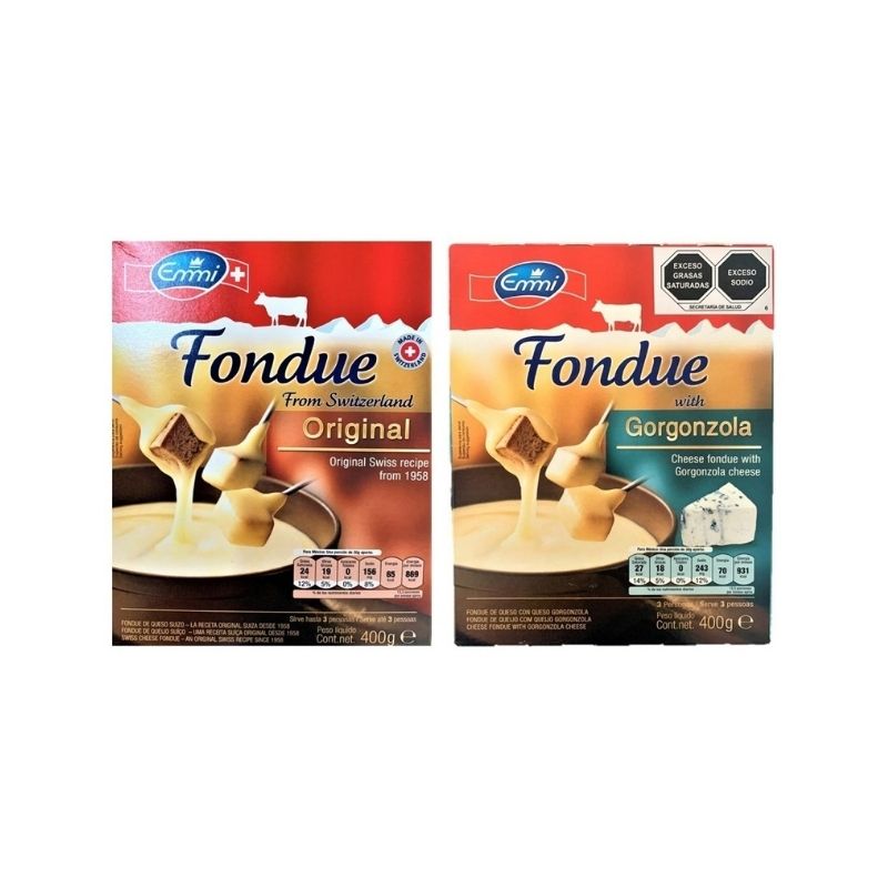 Dos Quesos Fondue Original Y Gorgonzola Emmi C/u 400g Suiza