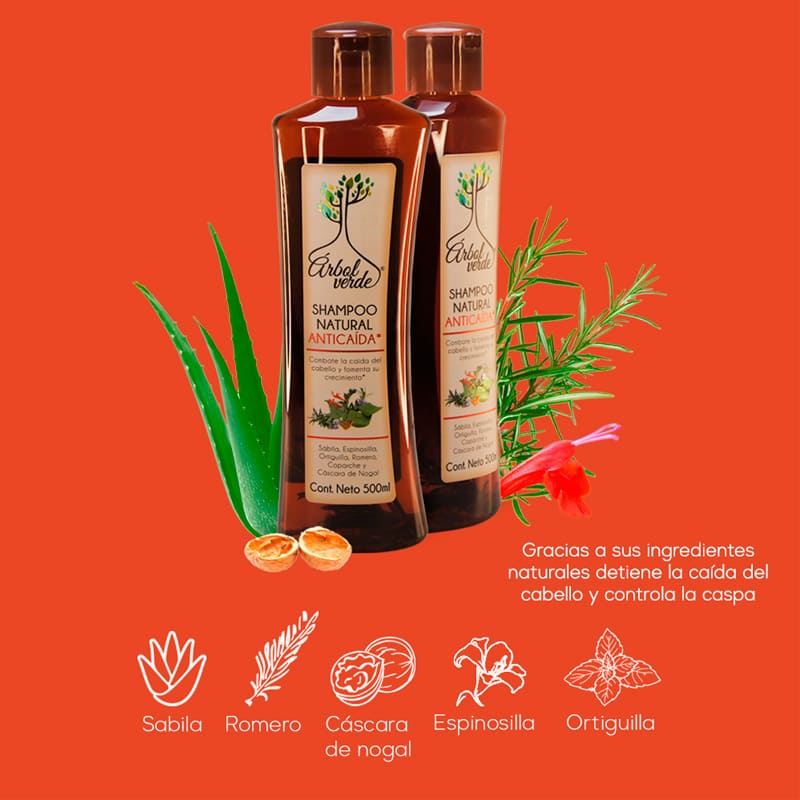Shampoo Natural Árbol Verde Anticaída De Romero y Sábila 500ml