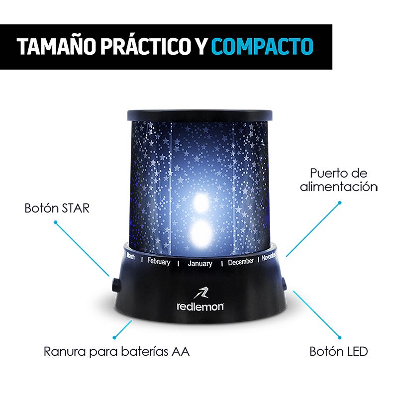 redlemon lampara led proyector de estrellas con conexion usb y bate