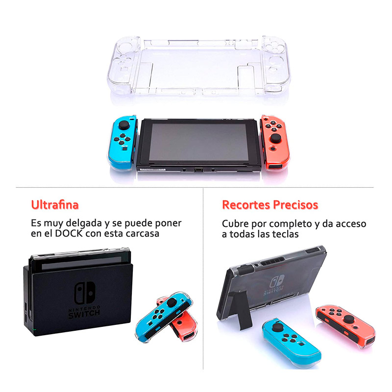 Kit de Accesorios para Nintendo Switch Estuche rígido + Funda Protectora de TPU Transparente + Película de Vidrio Templado