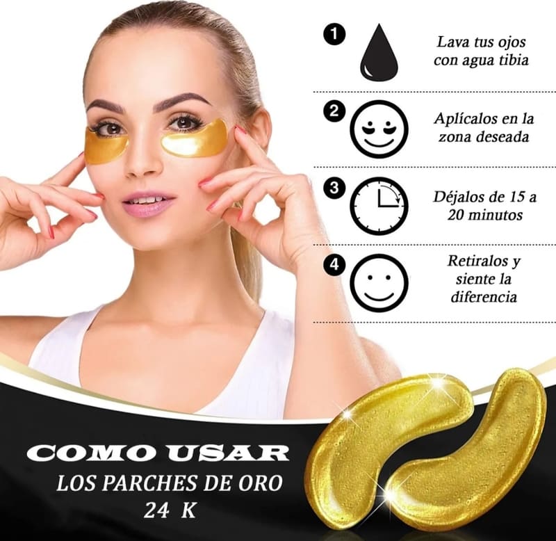 10 Parches Para Ojos De Colageno 24K Anti Ojeras, Bolsas, Arrugas, Inflamacion y Circulos Negros Gold