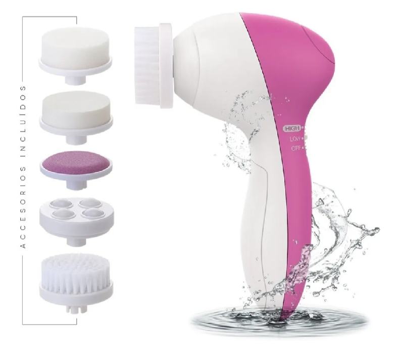 Cepillo Limpiador Facial Electrico Exfoliante 5 en 1 Rosa Beauty Care